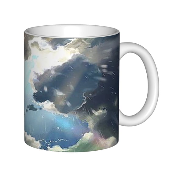 Ceramic Coffee Mug, Aerial Storm Clouds with Falling Rain, Abstract Overcast Sky Nature Art Tea Cup for Weather & Cloud Enthusiasts