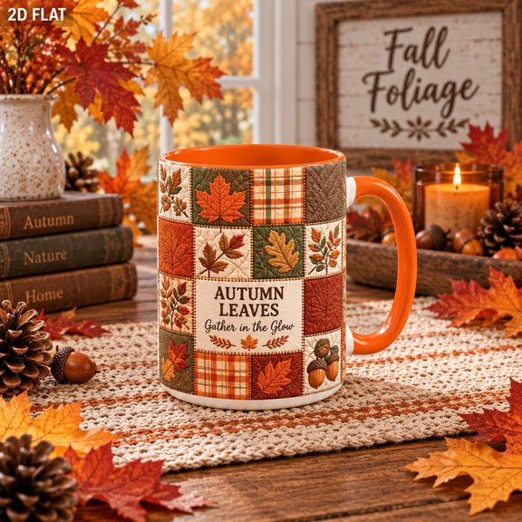 Ceramic Coffee Mug Autumn Leaves Patchwork Design for Fall Drinks and Thanksgiving Gifts