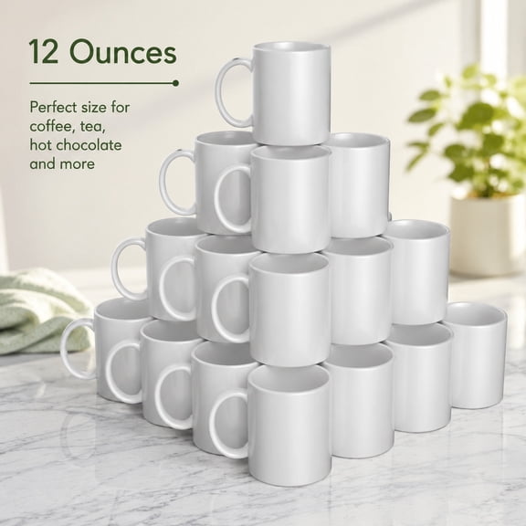 Ceramic Coffee Mug Blank White 12 oz 340 ml Bulk Set 36 Pack Dishwasher Safe Microwave Safe Durable Cups for Sublimation Printing