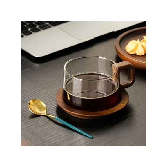 Ceramic Coffee Mug and Borosilicate Glass Latte Cup Set, High-End American Style 4-Piece Drinkware Collection, Heat-Resistant Clear Glass and Stoneware Coffee Set for Home and Office