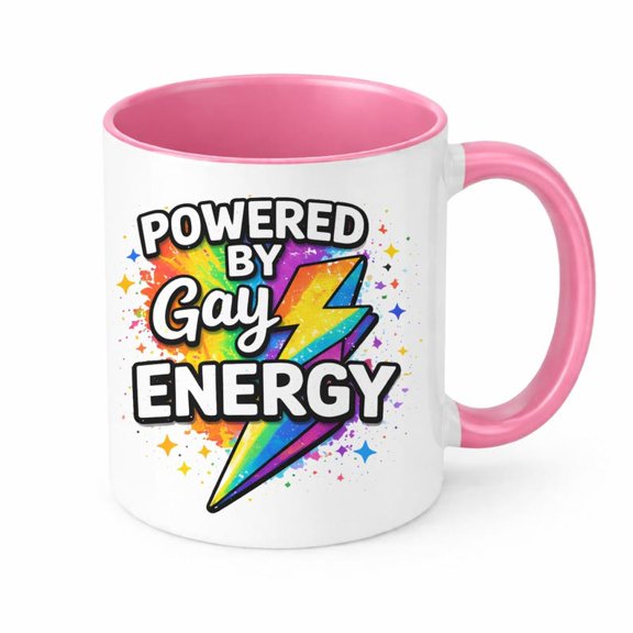 Ceramic Coffee Mug Brew Crew Gif White 11oz RainB1Ow Lightning Pride Pink