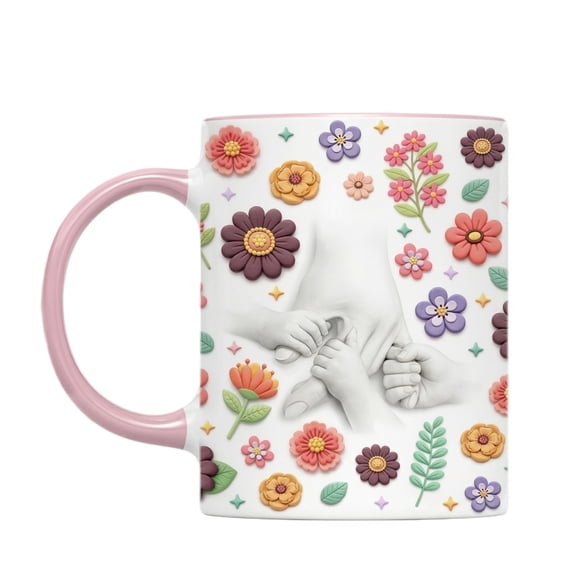 Ceramic Coffee Mug, Coffee Mug Ceramic, Gift for Grandma, Pink Coffee Mug with Handle, Floral Ceramic Coffee Cup for Mothers Day Birthday Christmas, Single Pink Ceramic Mug