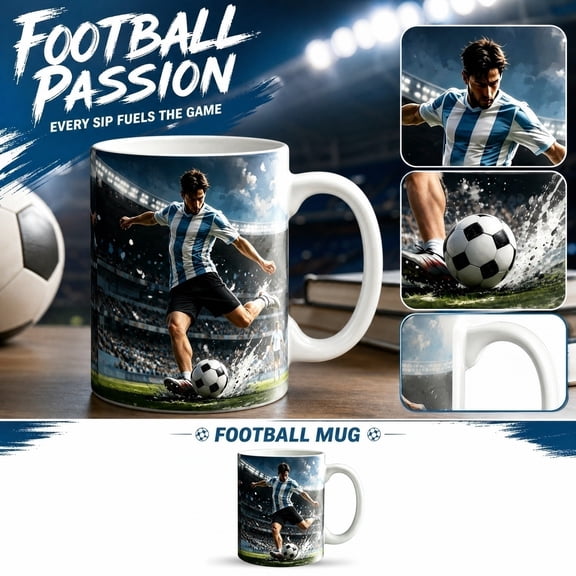 Ceramic Coffee Mug, Coffee Mug for Men, Argentina Jersey Soccer Print Mug, Coffee Mug with Handle, 3.5X3 Inch Football Themed Ceramic Drinkware for Daily Use