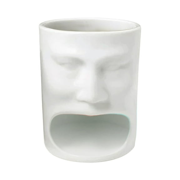 Ceramic Coffee Mug with Cookie Holder, Human Face Design for Breakfast and Tea Parties, Multi-Functional Cup for Coffee, Milk and Juice, White Style as Creative Gift for Holidays