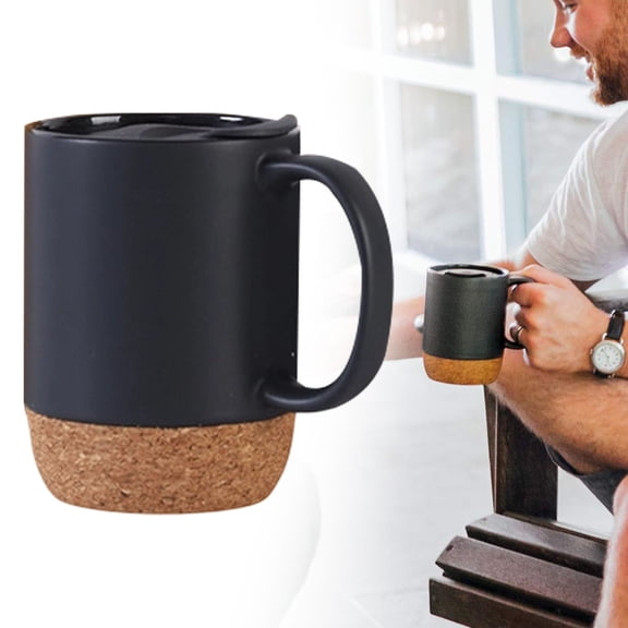 Ceramic Coffee Mug with Cork Bottom and Spill-Resistant Lid, 350ml Large Mug for Latte, Tea, and Hot Cocoa, Gift for Mom Dad, Office Desk Mug, Hand Wash Only