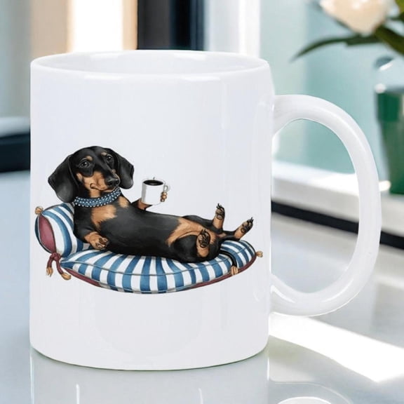 Ceramic Coffee Mug Cute Dachshund Dog Lover Design Keeps Drinks Hot Cold Longer Hand Wash Only Coffee Tea Drinkers Home Office or Travel Use White Mug with Coffee Cup Art Hot Bever