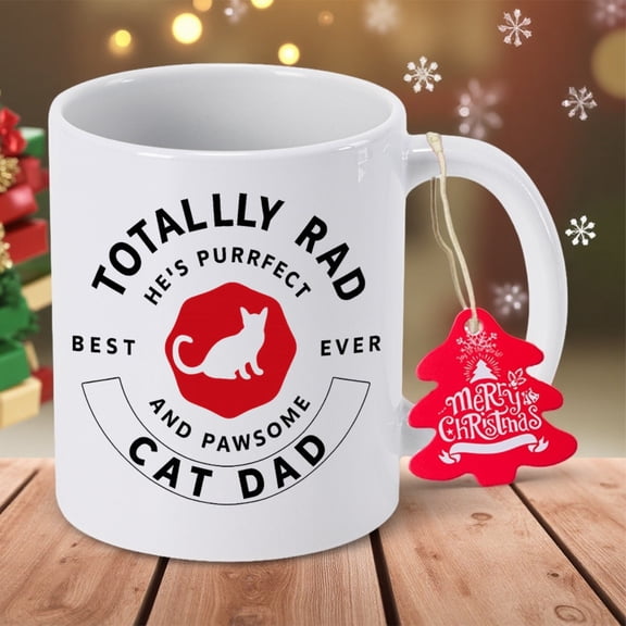 Ceramic Coffee Mug with Cute Kitten & Dad Design - Slip-Resistant Cup Suitable for Home, Camping, Christmas, Birthday Gifts for Dad - Durable Hand Wash Only Multi-Use Tea/Cocoa Cup