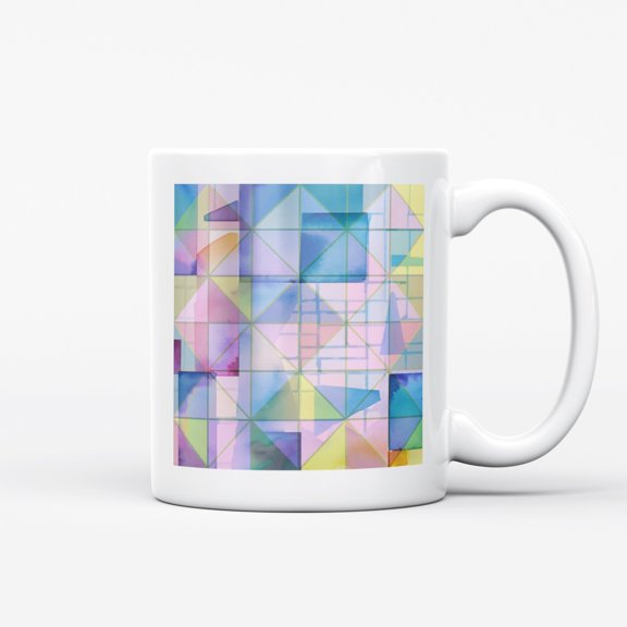 Ceramic Coffee Mug, Overlapping Geometric Triangles and Translucent Shapes, Abstract Watercolor Design Art Tea Cup