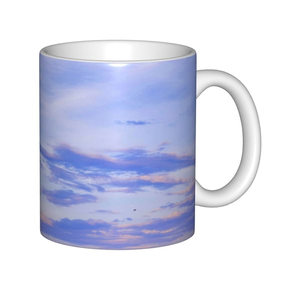 Ceramic Coffee Mug, Pastel Purple Sky with Crescent Moon & Pink Clouds, Dreamy Aesthetic Sky Landscape Art Tea Cup for Calm Home Decor