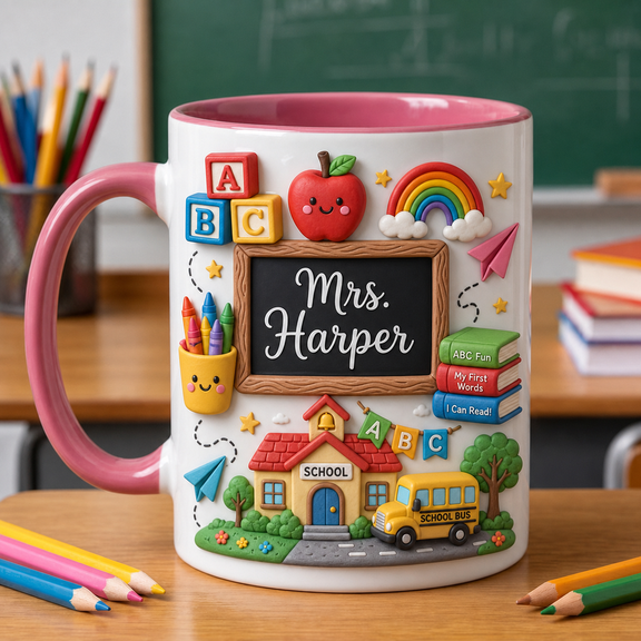 Ceramic Coffee Mug Personalized Alphabet Classroom Ceramic Desk Drinkware for Kindergarten Teachers