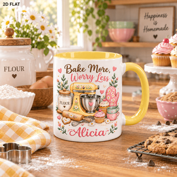 Ceramic Coffee Mug, Personalized Bake More Worry Less Stand Mixer ...