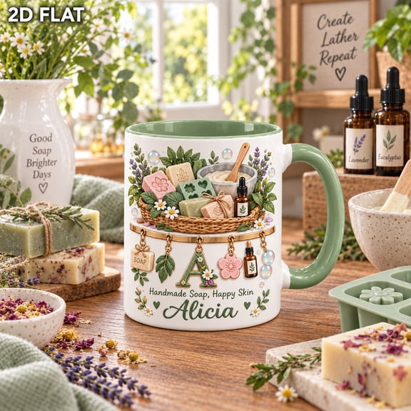 Ceramic Coffee Mug, Personalized Botanical Soap Maker Design for Crafters