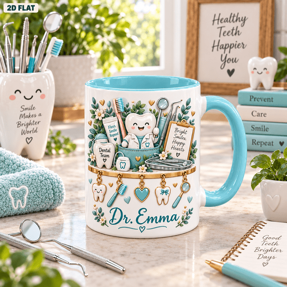 Ceramic Coffee Mug Personalized Dental Tools and Toothbrush Design for Dentists