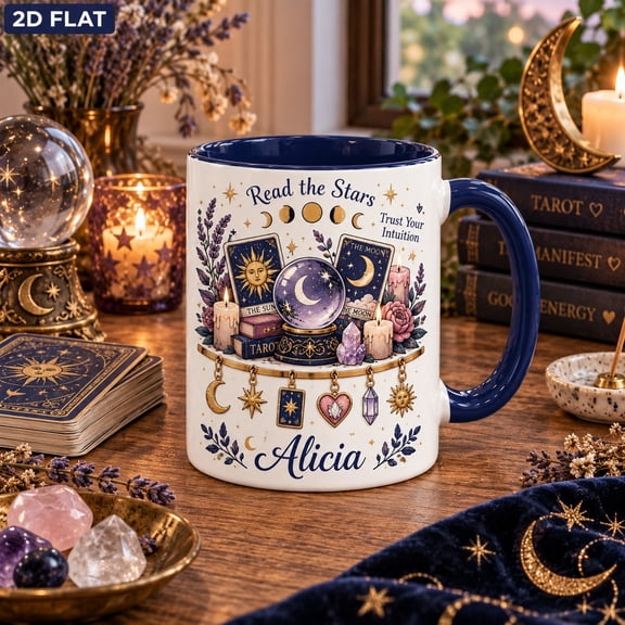 Ceramic Coffee Mug, Personalized Tarot Cards Crystal Ball Moon Phases for Daily Rituals, Spiritual Gifts