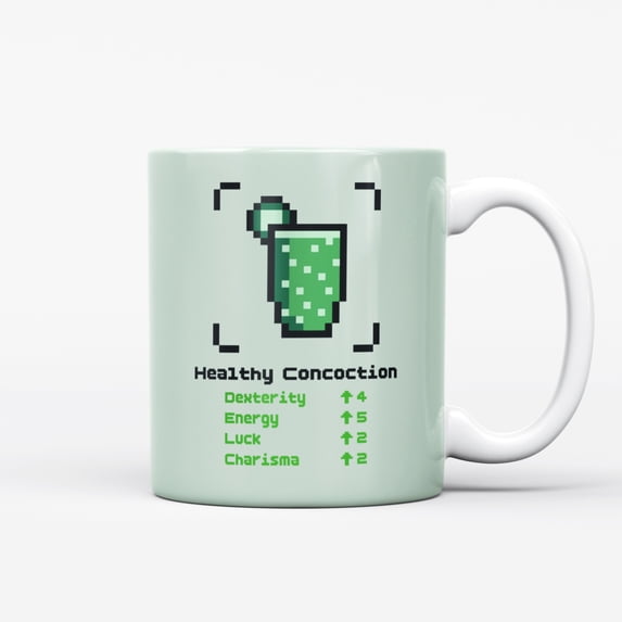 Ceramic Coffee Mug, Pixel Art Green Juice Glass with Lime Slice and ...