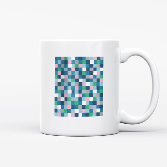 Ceramic Coffee Mug, Pixelated Square Pattern, Minimalist for Coffee Lovers