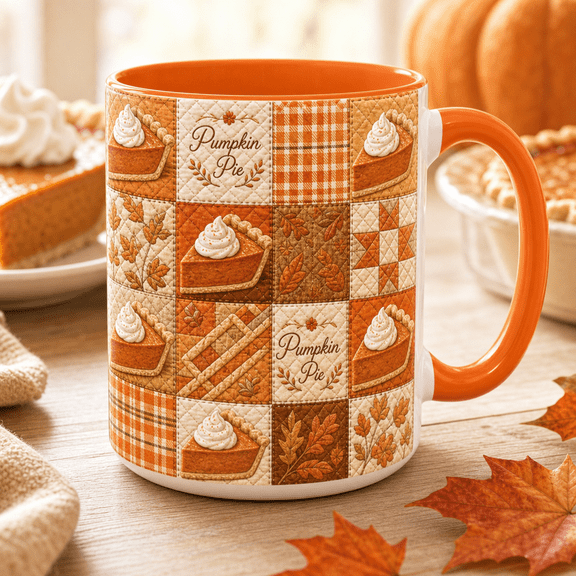 Ceramic Coffee Mug Pumpkin Pie Patchwork Ceramic for Coffee Thanksgiving Gift