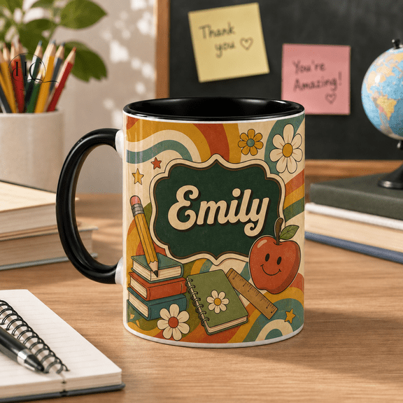 Ceramic Coffee Mug Retro Teacher Personalized Desk Cup for Classroom Teacher Gift