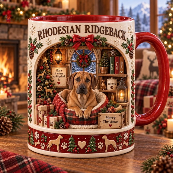 Ceramic Coffee Mug Rhodesian Ridgeback Christmas Design for Dog Lovers ...