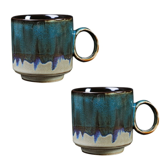 Ceramic Coffee Mug Rough Pottery Tea Cup 150ML 2Pcs Large Handle Creative Retro Dinnerware Mug