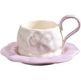 thumbnail image 1 of Ceramic Coffee Mug and Saucer Set with Bow - 260ml Floral Porcelain Tea Cup with Butterfly Design for Women, Ideal for Latte, Cappuccino - Home, Office, Gift (Purple), 1 of 8