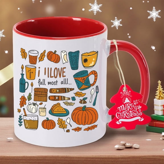 Ceramic Coffee Mug with Scary-Funny Pumpkin Fall Design & "My Favorite Fall" Text - Reusable Cup, Non-Slip Grip for Hot/Cold Drinks - Spooky Gift for Office,, or for halloween/Christmas/New Year Part