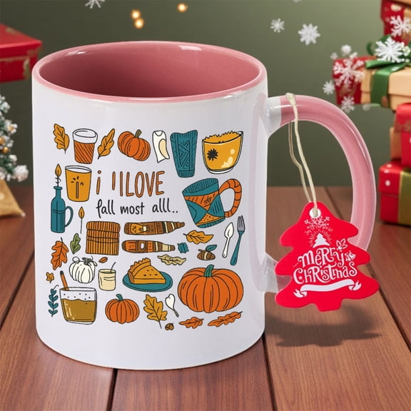Ceramic Coffee Mug with Scary-Funny Pumpkin Fall Design & "My Favorite Fall" Text - Reusable Cup, Non-Slip Grip for Hot/Cold Drinks - Spooky Gift for Office,, or for halloween/Christmas/New Year Part