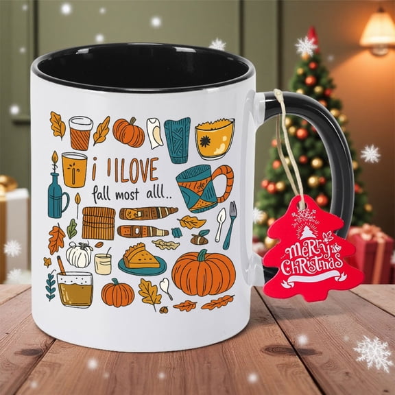 Ceramic Coffee Mug with Scary-Funny Pumpkin Fall Design & "My Favorite Fall" Text - Reusable Cup, Non-Slip Grip for Hot/Cold Drinks - Spooky Gift for Office,, or for halloween/Christmas/New Year Part