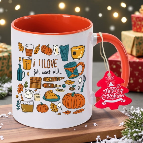 Ceramic Coffee Mug with Scary-Funny Pumpkin Fall Design & "My Favorite Fall" Text - Reusable Cup, Non-Slip Grip for Hot/Cold Drinks - Spooky Gift for Office,, or for halloween/Christmas/New Year Part