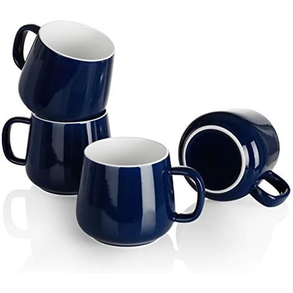Ceramic Coffee Mug Set of 4-12 oz Coffee Mugs with Large Handles for Hot or Cold Drinks Like Latte, Cocoa, Tea or Juice - Smooth Ceramic, Dishwasher Safe, Navy