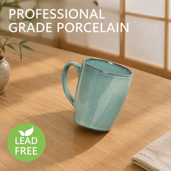 Ceramic Coffee Mug Set Of 4 17 Oz Cups With Big Handlewave Safe Reactive Glaze (lake Green 17 Oz)