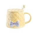 thumbnail image 1 of Ceramic Coffee Mug Set with Lid and Spoon - Elegant Bow Design for Home Brewing and Gift Giving, 1 of 5