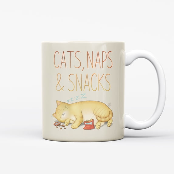 Ceramic Coffee Mug, Sleeping Cat with Cats Naps and Snacks Zzz Treats ...