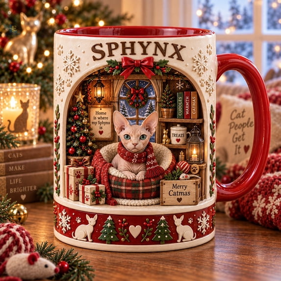 How Design Cat Ceramic Coffee Mug Sphynx Christmas Cat Design for Pet Lovers - Walmart.com