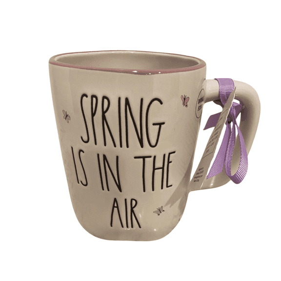Ceramic Coffee Mug Spring Is In The Air White with Pink Rim