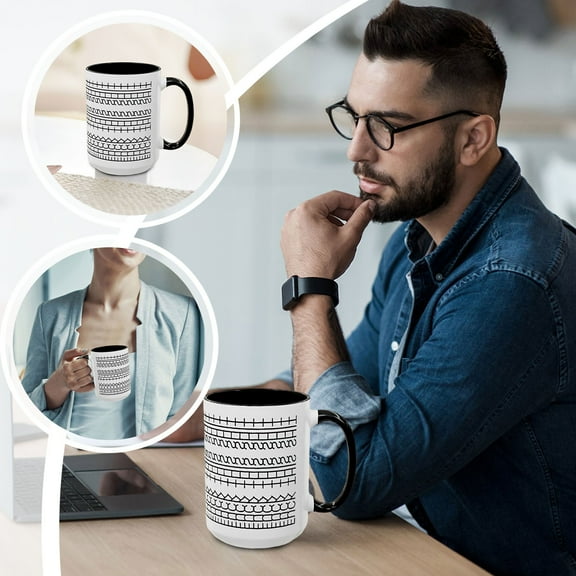 Ceramic Coffee Mug Two Tone 3.75 Inch Geometric Line Art Coffee Cup Microwave Safe Dishwasher Safe for Home Office Use Single Pack