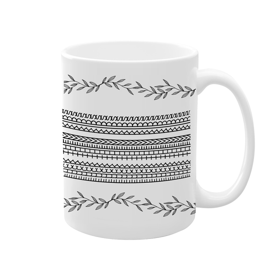 Ceramic Coffee Mug With Geometric Pattern And Botanical Motif Large Capacity Handle Dishwasher Safe For Home Office Use