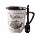 thumbnail image 1 of Ceramic Coffee Mug With Lid And Spoon Classic Cappuccino Print Large Capacity Cup For Hot Beverages Tea Milk Office Home Use, 1 of 2