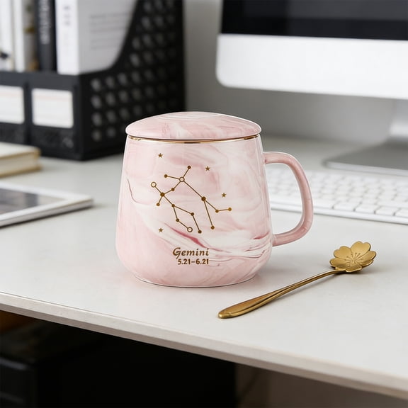 Ceramic Coffee Mug for Office Home, Hot Drink Tea Cup with Comfort Grip, Modern Bedroom Desk Essential, Pink, Dishwasher Safe, Gift Ready