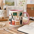 thumbnail image 1 of Ceramic Coffee Mug with Daily Life Print, Pink Interior Holiday Drinking Cup, Everyday Stoneware for Coffee, Tea & Hot Beverages, Microwave Safe​, A, 1 of 6