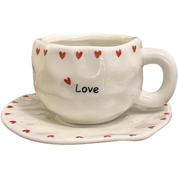 Ceramic Coffee Mug with Saucer, Irregular Tea Coaster Set for Home Office Latte Cup