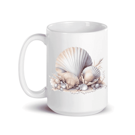 C&M Personal Gifts 15 oz Seashells Ceramic Coffee Mug