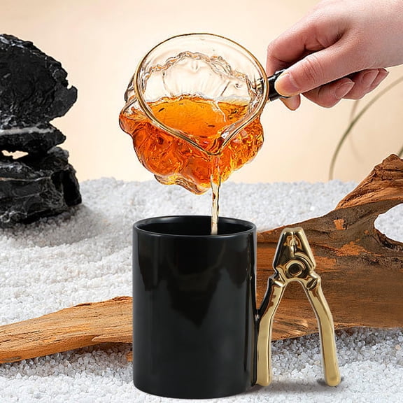 Ceramic Coffee Mug with Unique Handle, Electroplated Accent for Home, Office, or Kitchen Use, Thoughtful Gift for Tea and Coffee Drinkers(Gold,A)