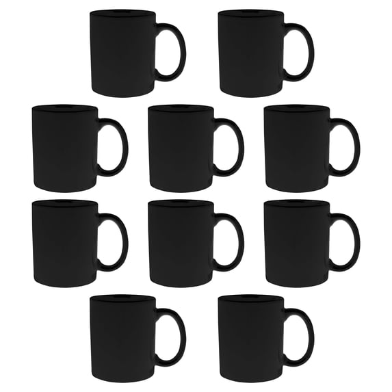 Ceramic Coffee Mugs 11 oz. Set of 10, Bulk Pack - Coffee cup set, Iced coffee cup, Gaming mug - Black