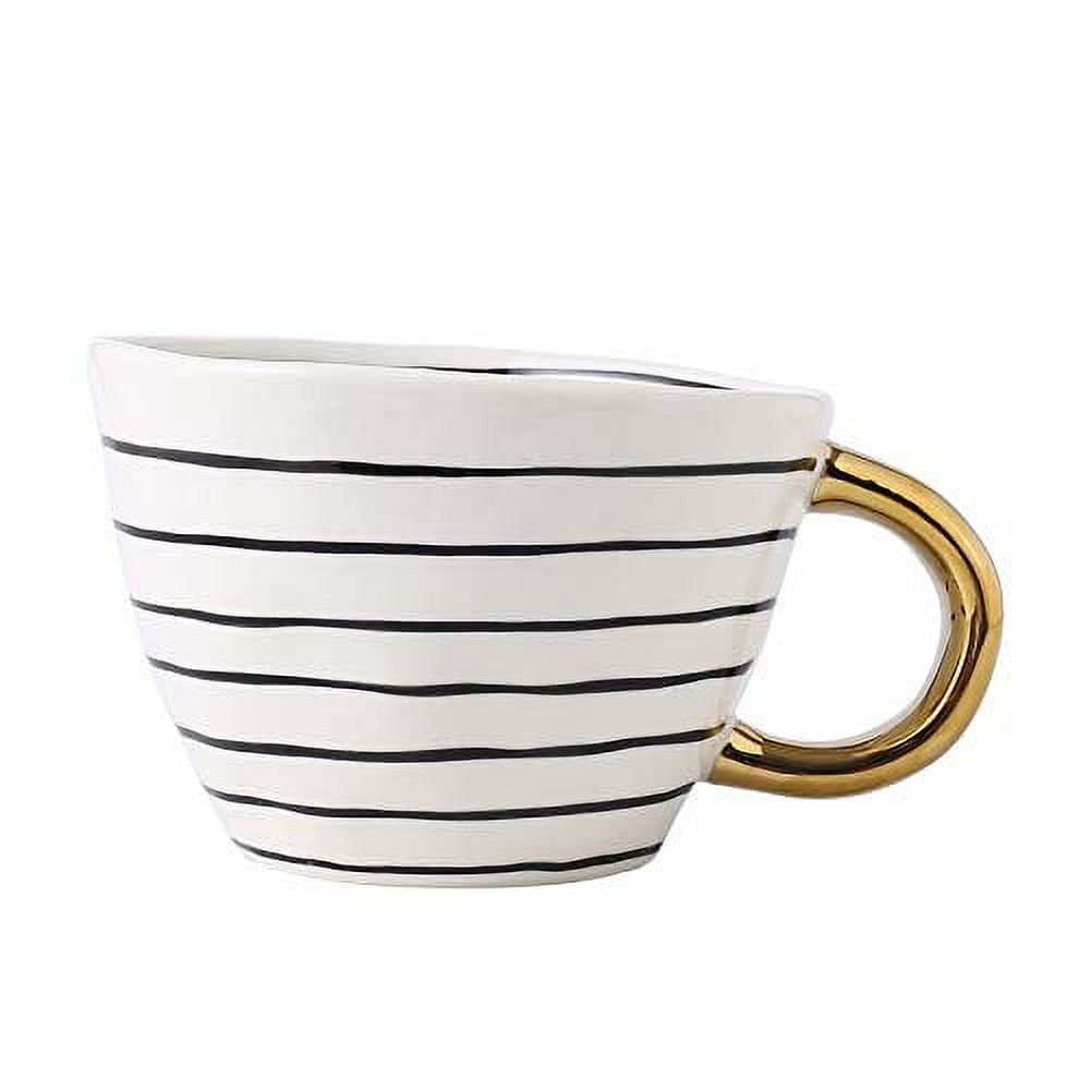 Large Ceramic Coffee Mug Tea Mugs Cups with Golden Handle Modern Black and  White Pattern