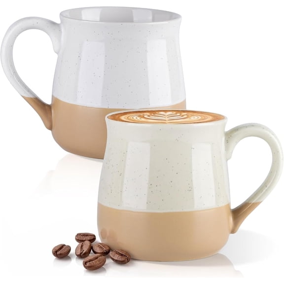 Ceramic Coffee Mugs Set of 2, 24oz Large Coffee Mugs Set with Terracotta Underside for Latte///Hot Cocoa/Cappuccino/Soup Dishwasher & Microwave Safe-light Beige &White