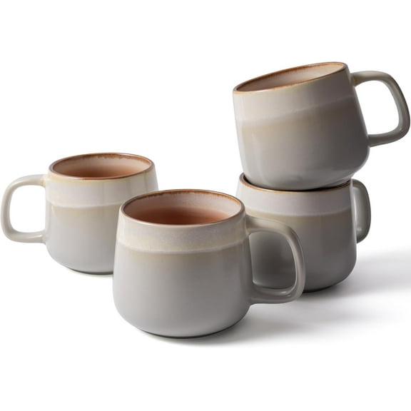 Ceramic Coffee Mugs Set of 4, 12 oz Stoneware Coffee Cups with Comfortable Handle for Latte, Tea, Cappuccino, Cocoa -Microwave and Dishwasher Safe - Modern Unique Aesthetic - Reactive Glaze