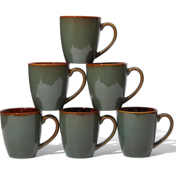 Ceramic Coffee Mugs Set of 4, Reactive Glaze Mug for Latte/Tea/Cappuccino, Large Stackable Mug Set for Men, Women, Dad, Mom, Dishwasher & Microwave Safe, Brown Green