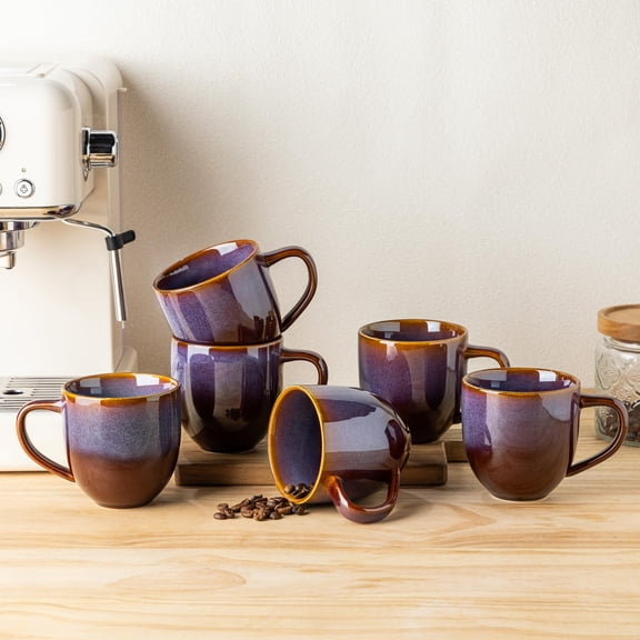 Ceramic Coffee Mugs Set Of 6  12oz Handmade Cups With Handle For Latte Tea Milk Beer Hot Cocoa Amethyst