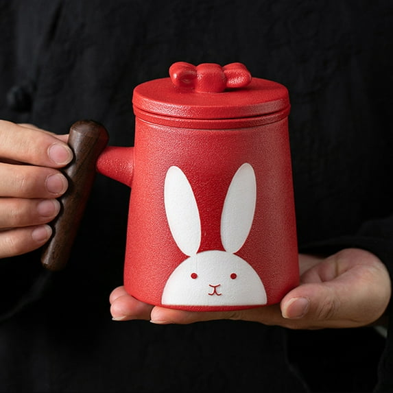 Ceramic Coffee Mugs with Lid, Vintage Red Coffee Cups with Handles Cute Aesthetic Easter Mug Solid Restaurant Porcelain Tea Mug - Gifts for Women Mom